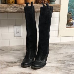 Frye Black Villager Pull Knee High Suede Boots